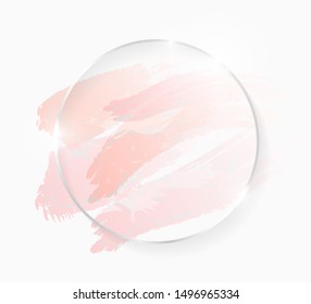 Silver shiny glowing round frame with rose pastel brush strokes isolated on white. Christmas card design. Golden luxury line border for invitation, sale, fashion, wedding, photo etc. Vector