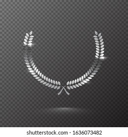 Silver shiny laurel wreath isolated on transparent background. Vector design element