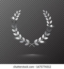 Silver shiny laurel wreath isolated on transparent background. Vector design element