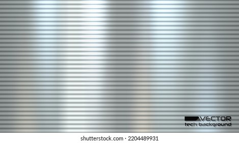 Silver Shiny Metal Horizontal Straight Line Background. Stainless Steel Texture, Black Silver Textured Pattern Background. Vector Compressed Spring Banner With Reflected Color Highlight