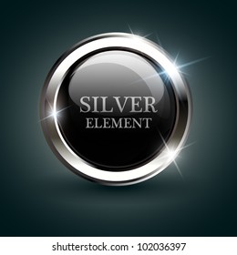 Silver shiny modern element. Silver Web button. Vector sticker. Part of set.