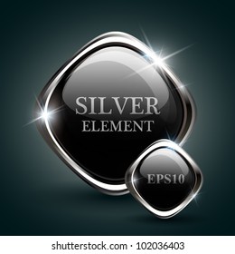 Silver shiny modern element. Silver Web button. Vector sticker. Part of set.