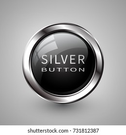 Silver shiny modern element. Silver Web button. Vector sticker. Part of set.