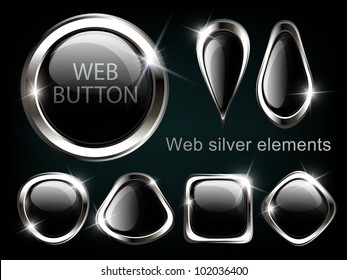 Silver shiny modern elements. Silver Web buttons. Vector sticker. Part of set.