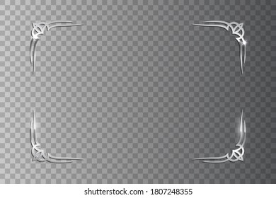 Silver shiny retro frame isolated on transparent background. Vector vintage luxury design element