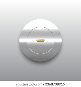 Silver shiny rounded button with minus or dash symbol vector background