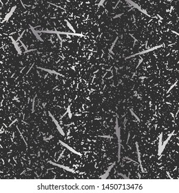 Silver shiny speckles on dark background. Rice paper.  Grungy recycled speckled elements natural terrazzo camouflage textured surface seamless repeat vector pattern. Grunge, cement, concrete.  Gravel.