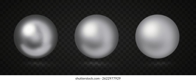 Silver shiny sphere set isolated. Luxurious 3D round object with metallic reflection and lighting.