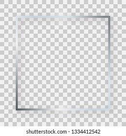 Silver shiny square frame with glowing effects and shadows on transparent background. Vector illustration