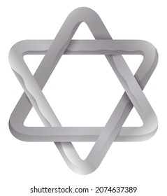 Silver and shiny Star of David with rounded corners, isolated over white background.