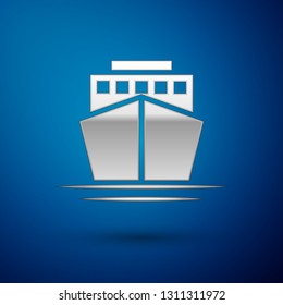 Silver Ship icon isolated on blue background. Vector Illustration