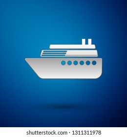 Silver Ship icon isolated on blue background. Vector Illustration