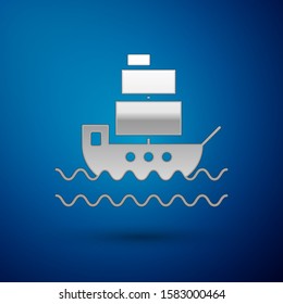 Silver Ship icon isolated on blue background.  Vector Illustration