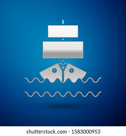 Silver Ship icon isolated on blue background.  Vector Illustration