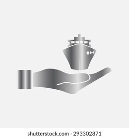 Silver ship icons in hand - vector icon