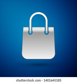 Silver Shopping bag icon isolated on blue background. Package sign. Vector Illustration Silver Shopping bag icon isolated on blue background. Package sign. Vector Illustration