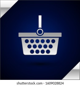 Silver Shopping basket icon isolated on dark blue background. Online buying concept. Delivery service sign. Shopping cart symbol.  Vector Illustration
