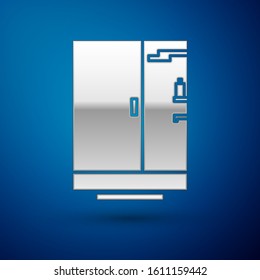 Silver Shower cabin icon isolated on blue background.  Vector Illustration