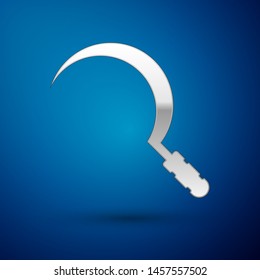 Silver Sickle icon isolated on blue background. Reaping hook sign.  Vector Illustration