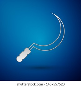 Silver Sickle icon isolated on blue background. Reaping hook sign.  Vector Illustration