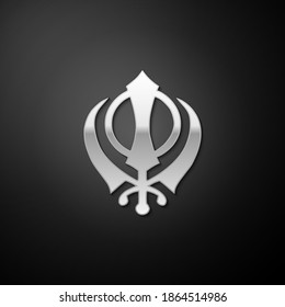 Silver Sikhism religion Khanda symbol icon isolated on black background. Khanda Sikh symbol. Long shadow style. Vector.