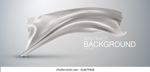 Silver silk fabric. Vector illustration with silver satin or silk fabric. Vector glossy textile flag 