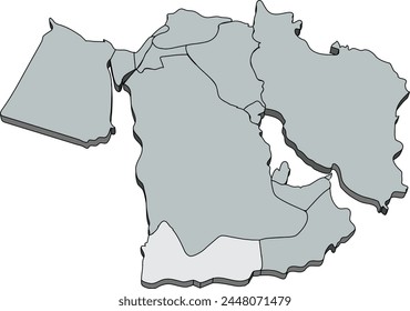 Silver simple blank political map of YEMEN with thick black borders on transparent background using orthographic projection of the dark gray Middle East