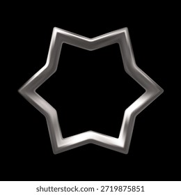 Ícone de vetor de design 3D realista de moldura de estrela de seis pontas prateada. Emoji da galáxia do espaço cromado. Elemento cintilante cibernético Avaliando conquista do jogo. Decoração Y2K festiva. Forma de contorno de mercúrio de brilho abstrato
