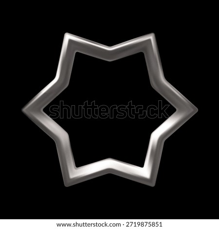 Silver six-pointed star frame realistic 3D design vector icon. Chrome space galaxy emoji. Cyber sparkle element. Rating game achievement. Festive Y2K decoration. Abstract shine mercury contour shape