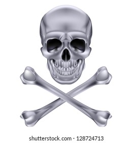 Silver Skull and crossbones. Illustration on white background for design