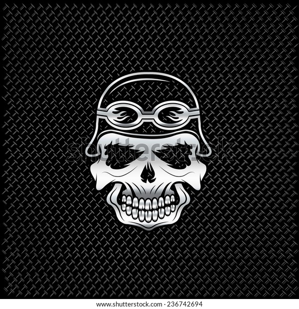 silver\
skull in helmet on metal background, biker\
theme