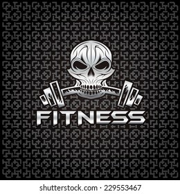  Silver skull holding a barbell in the teeth