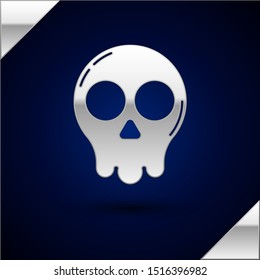 Silver Skull icon isolated on dark blue background. Happy Halloween party.  Vector Illustration