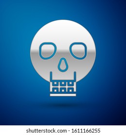 Silver Skull icon isolated on blue background. Happy Halloween party.  Vector Illustration