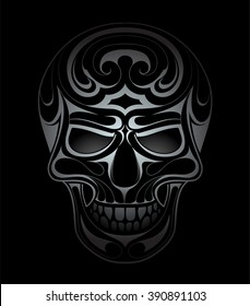 Silver skull tattoo shape on black