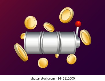 Silver Slot Machine Slots Reel With Coins Jackpot Spin Gambling Vector Illustration