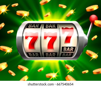 Silver slot machine wins the jackpot. Isolated on green background. Vector illustration