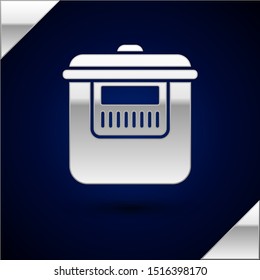 Silver Slow cooker icon isolated on dark blue background. Electric pan.  Vector Illustration