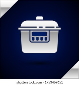 Silver Slow cooker icon isolated on dark blue background. Electric pan.  Vector
