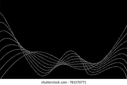 Silver small confetti on a black background. Luxury festive background. Silver abstraction from the points scattered over the black background. Design element for postcard, poster, banner. Vector.