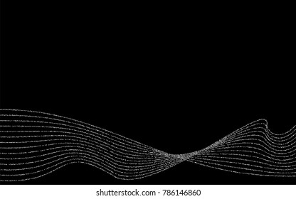 Silver small confetti on a black background. Luxury festive background. Silver abstraction from the points scattered over the black background. Design element for postcard, poster, banner. Vector.