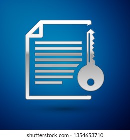 Silver Smart contract icon isolated on blue background. Blockchain technology, cryptocurrency mining, bitcoin, altcoins, digital money market. Vector Illustration