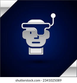 Silver Smart glasses mounted on spectacles icon isolated on dark blue background. Wearable electronics smart glasses with camera and display.  Vector