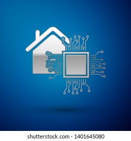 Silver Smart home icon isolated on blue background. Remote control. Vector Illustration