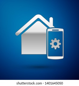 Silver Smart home - remote control system icon isolated on blue background. Vector Illustration