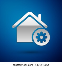 Silver Smart home settings icon isolated on blue background. Remote control. Vector Illustration
