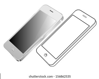 Silver Smart Phone Vector. Right side view and out line