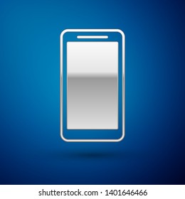Silver Smartphone, mobile phone icon isolated on blue background. Vector Illustration