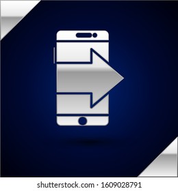 Silver Smartphone, mobile phone icon isolated on dark blue background.  Vector Illustration