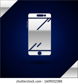 Silver Smartphone, mobile phone icon isolated on dark blue background.  Vector Illustration